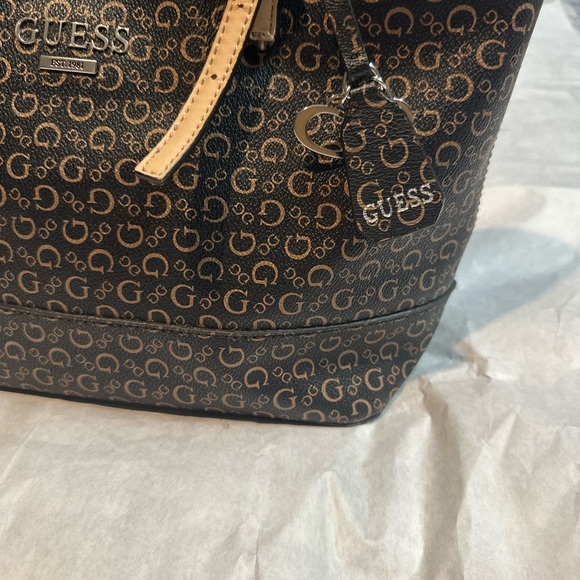 Guess Monogram Black and Tan Tote with Silver Hardware - Picture 4 of 6